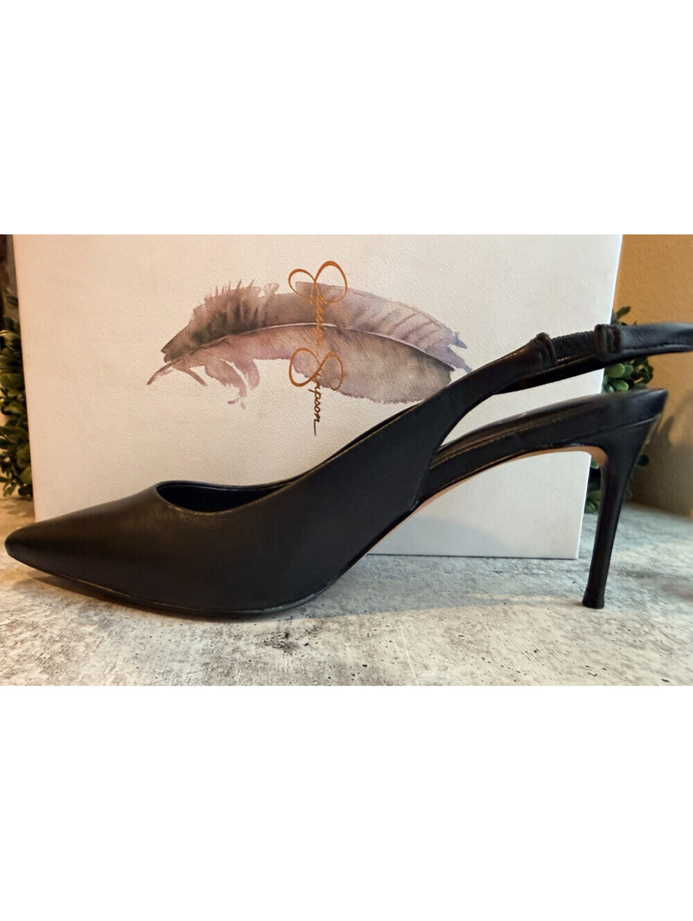 Jessica Simpson Souli Black Leather Slingback Pointed Toe Heels Pumps Size 10M